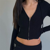 Black Two-Piece Knit Sweatsuit Set